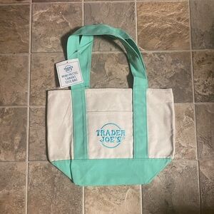 NWT Trader Joe’s Mini Pastel Canvas Tote - teal - limited edition